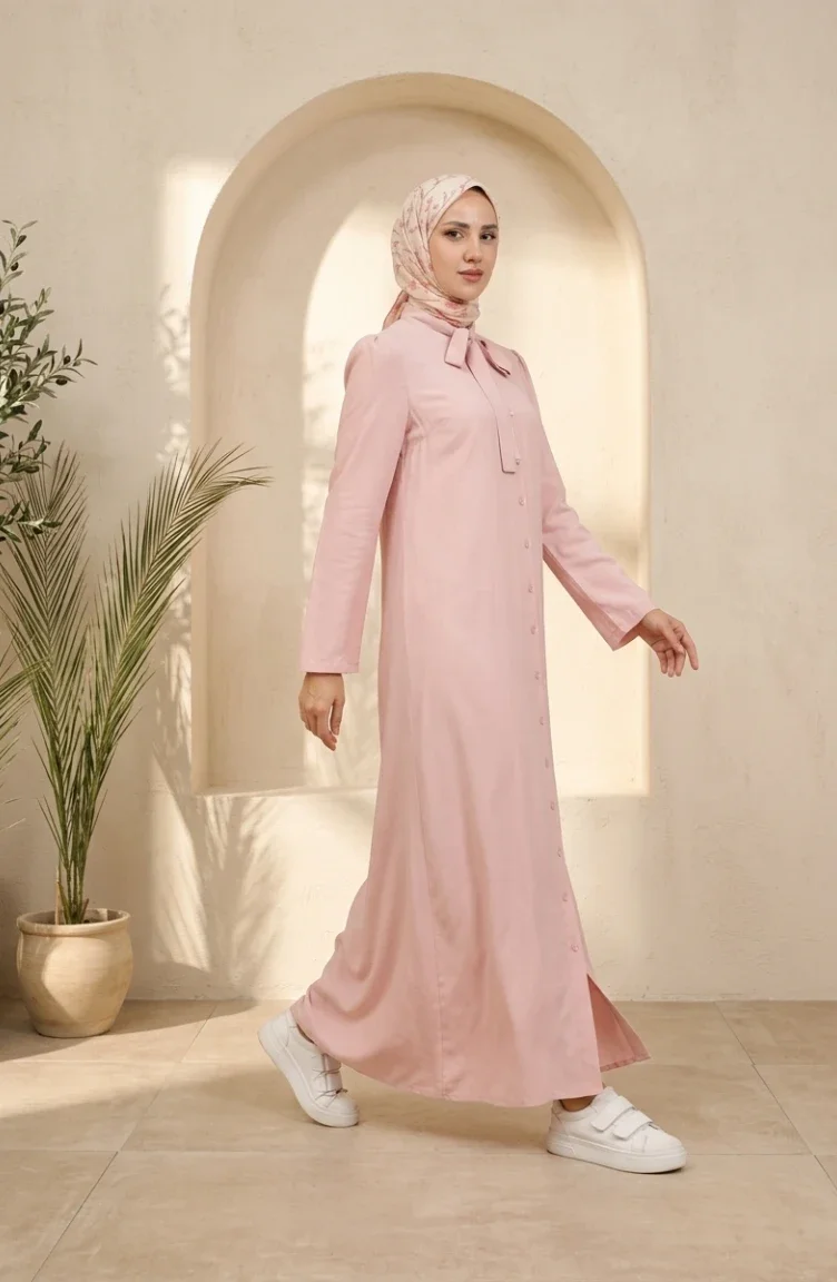 Robe Boutonnées col Nœud 5111-07 Rose 5111-07