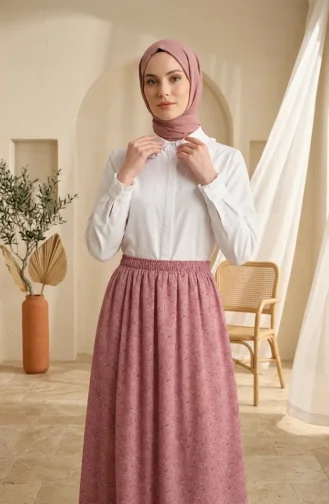 Jupe à Taille élastique Et Motif Floral 0315-01 Rose Poudré 0315-01