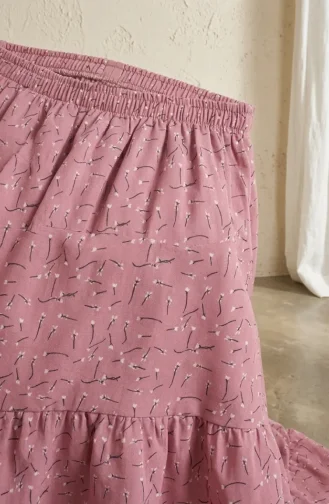 Jupe à Taille élastique Et Motif Floral 0315-01 Rose Poudré 0315-01
