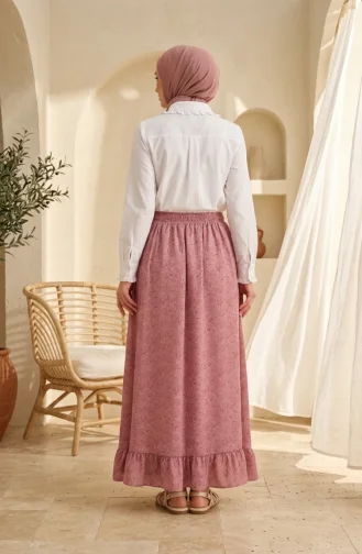 Jupe à Taille élastique Et Motif Floral 0315-01 Rose Poudré 0315-01