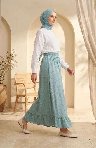 Jupe à Taille élastique Et Motif Floral 0315-03 Vert Sauge 0315-03