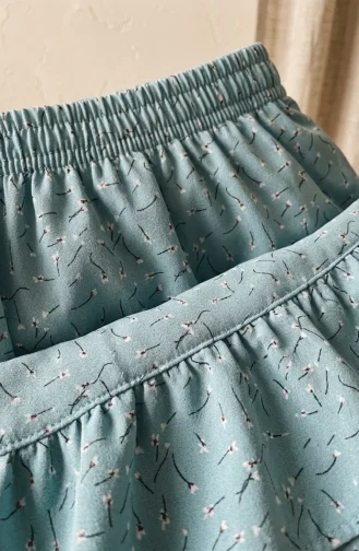 Jupe à Taille élastique Et Motif Floral 0315-03 Vert Sauge 0315-03