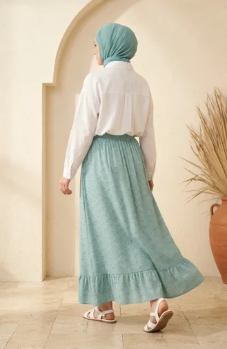 Jupe à Taille élastique Et Motif Floral 0315-03 Vert Sauge 0315-03