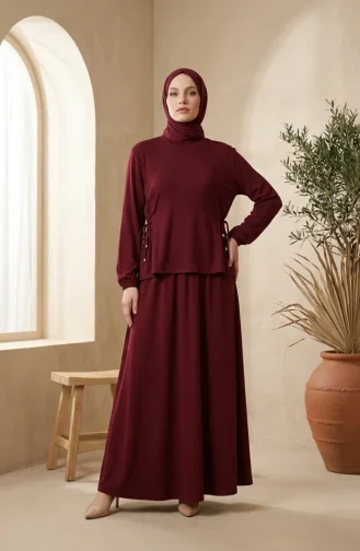 Oysho Fabric Lace-Up Blouse And Skirt Two-Piece Hijab Set 5660-02 Burgundy 5660-02