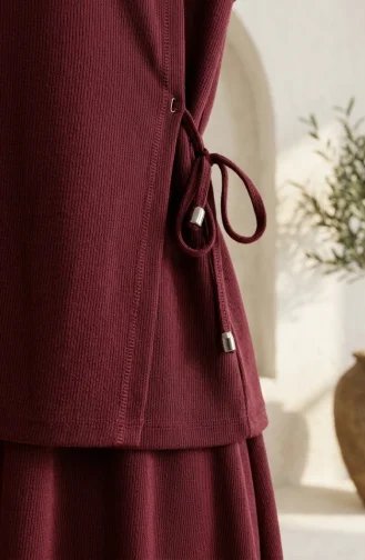 Oysho Fabric Lace-Up Blouse And Skirt Two-Piece Hijab Set 5660-02 Burgundy 5660-02
