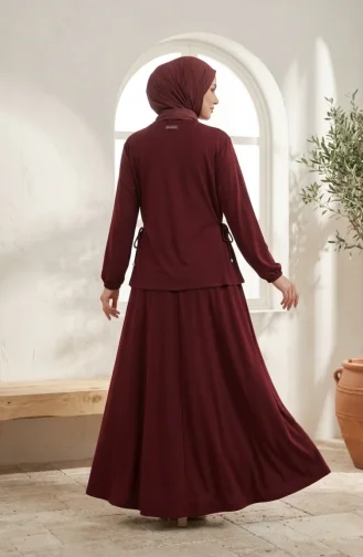 Oysho Fabric Lace-Up Blouse And Skirt Two-Piece Hijab Set 5660-02 Burgundy 5660-02