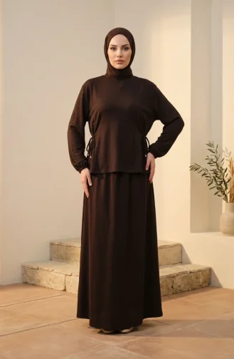 Ensemble Hijab Deux Pièces Oysho En Tissu à Lacets Composé D`un Chemisier Et D`une Jupe Référence 5660-06 Marron 5660-06