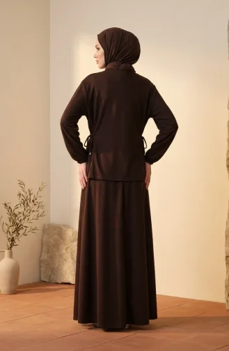 Ensemble Hijab Deux Pièces Oysho En Tissu à Lacets Composé D`un Chemisier Et D`une Jupe Référence 5660-06 Marron 5660-06
