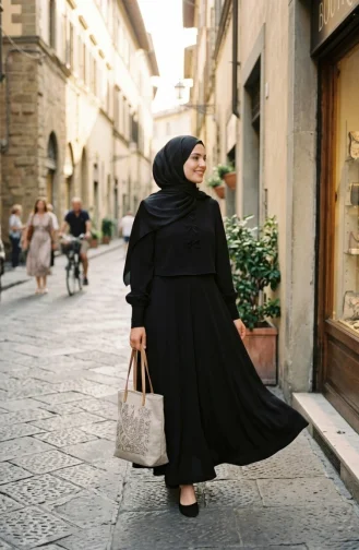 طقم من قطعتين مع تنورة مزدوجة القماش 5721-01 أسود 5721-01