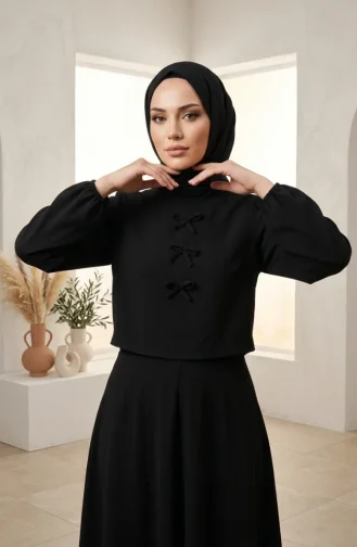 طقم من قطعتين مع تنورة مزدوجة القماش 5721-01 أسود 5721-01