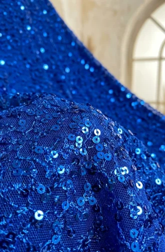 Beaded Tulle Hijab Evening Dress 5730-07 Navy Blue 5730-07