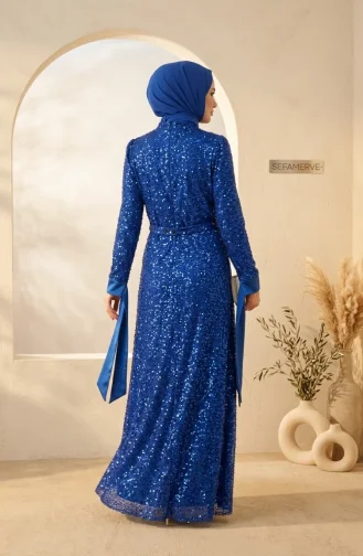 Beaded Tulle Hijab Evening Dress 5730-07 Navy Blue 5730-07