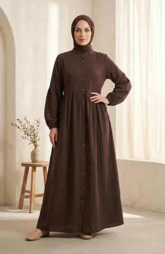 Muslin Fabric Button-Down Yoke Dress 2277-01 Brown 2277-01