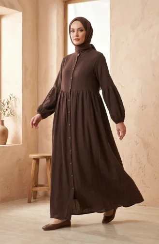 Muslin Fabric Button-Down Yoke Dress 2277-01 Brown 2277-01