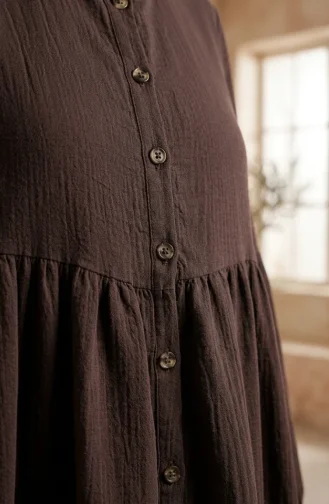 Muslin Fabric Button-Down Yoke Dress 2277-01 Brown 2277-01