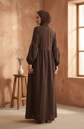 Muslin Fabric Button-Down Yoke Dress 2277-01 Brown 2277-01