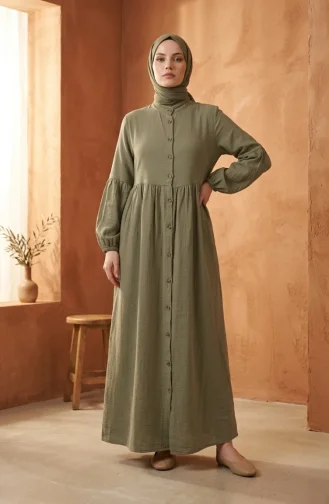 Muslin Fabric Button-Down Yoke Dress 2277-02 Khaki 2277-02