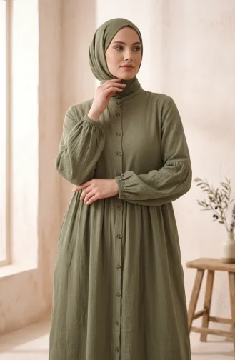 Muslin Fabric Button-Down Yoke Dress 2277-02 Khaki 2277-02