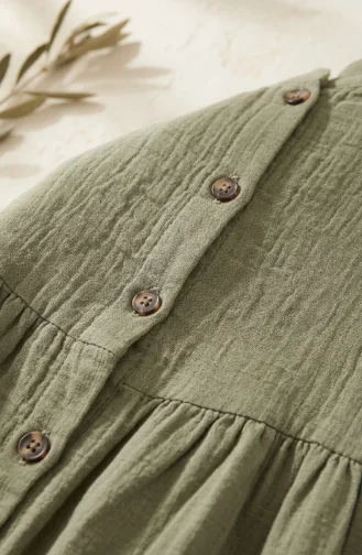 Muslin Fabric Button-Down Yoke Dress 2277-02 Khaki 2277-02