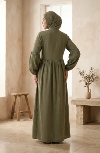 Muslin Fabric Button-Down Yoke Dress 2277-02 Khaki 2277-02