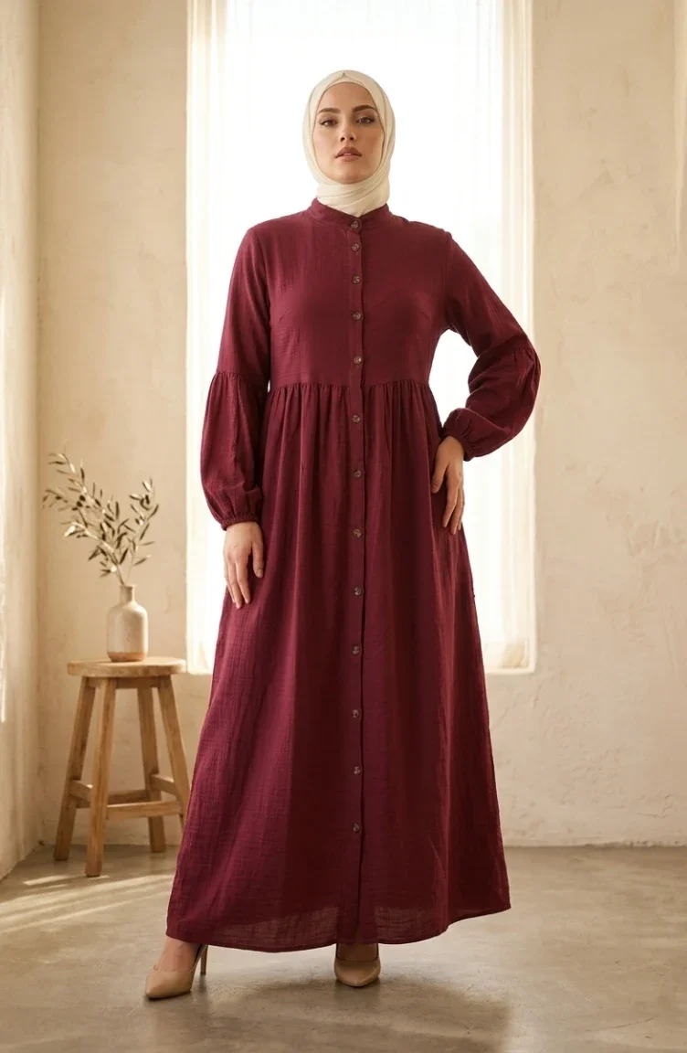 Muslin Fabric Button-Down Yoke Dress 2277-03 Rose Pink 2277-03