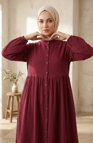 Muslin Fabric Button-Down Yoke Dress 2277-03 Rose Pink 2277-03