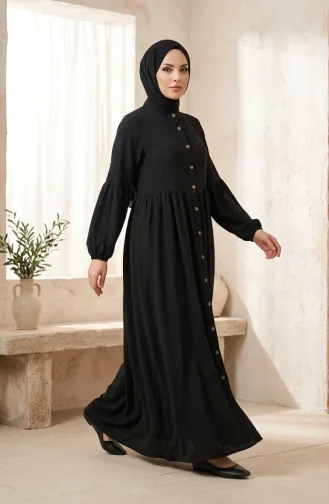 Kleid Aus Musselinstoff Mit Geknöpfter Passe Bodenlang 2277-04 Schwarz 2277-04