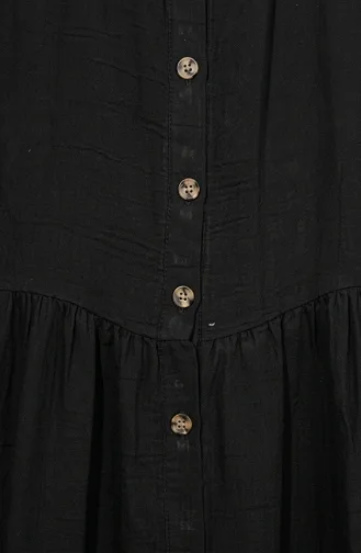 Kleid Aus Musselinstoff Mit Geknöpfter Passe Bodenlang 2277-04 Schwarz 2277-04