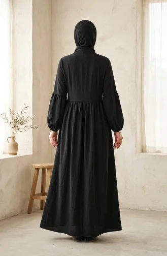 Kleid Aus Musselinstoff Mit Geknöpfter Passe Bodenlang 2277-04 Schwarz 2277-04