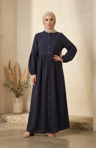 Müslin Kumaş Boydan Düğmeli Robalı Elbise 2277-05 Lacivert
