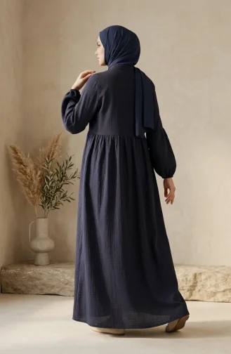 Müslin Kumaş Boydan Düğmeli Robalı Elbise 2277-05 Lacivert