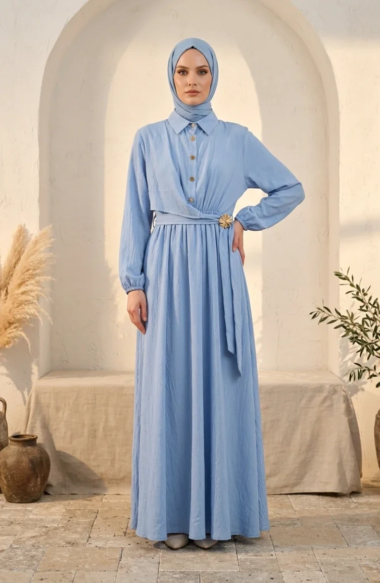 Robe Hijab Bleu Glacé 0319-02