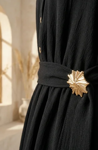 Robe Noire à Demi-boutons Et Taille élastiquée 0319-03 0319-03