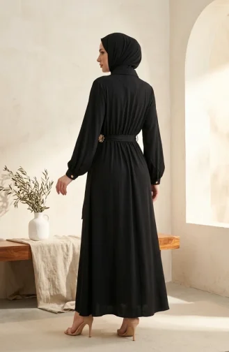 Robe Noire à Demi-boutons Et Taille élastiquée 0319-03 0319-03