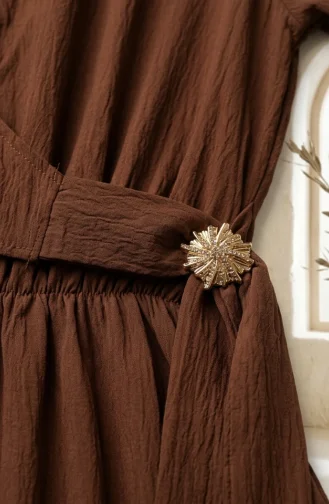 Robe Marron à Demi-boutons Et Taille élastiquée 0319-05 0319-05