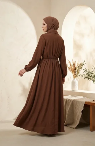 Robe Marron à Demi-boutons Et Taille élastiquée 0319-05 0319-05
