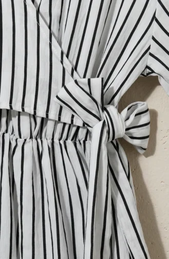 Robe Rayée Blanche à Demi-boutons Et Taille élastiquée 0320-03 0320-03