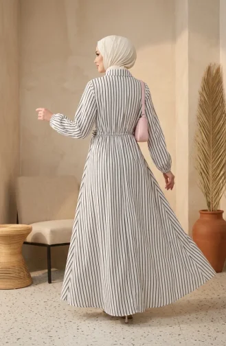 Robe Rayée Blanche à Demi-boutons Et Taille élastiquée 0320-03 0320-03