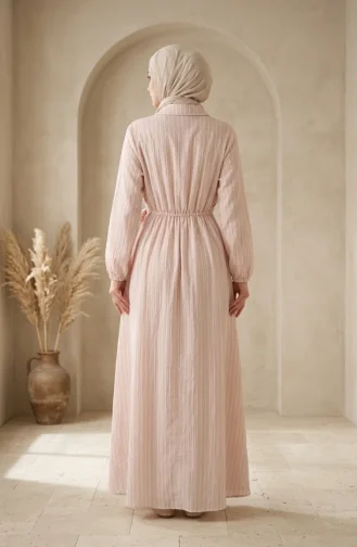 Robe Rayée Beige à Demi-boutons Et Taille élastiquée 0320-05 0320-05