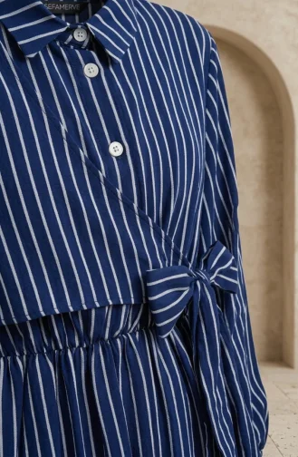 Robe Rayée à Demi-boutons Et Taille élastiquée 0320-06 Bleu Marine 0320-06