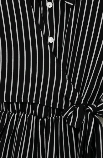 Robe Rayée Noire à Demi-boutons Et Taille élastiquée 0320-07 0320-07
