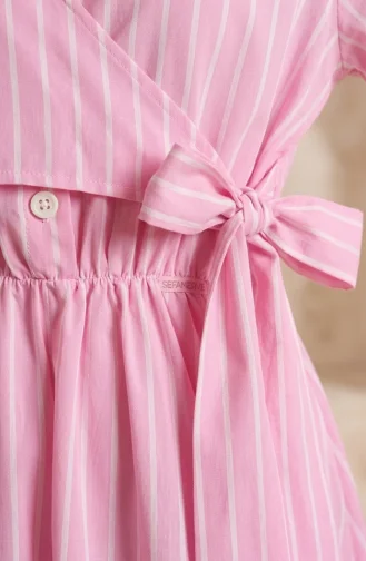 Robe Rayée Rose à Demi-boutons Et Taille élastiquée 0320-08 0320-08