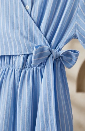 Robe Rayée à Demi-boutons Et Taille élastiquée 0320-09 Bleu Glacier 0320-09