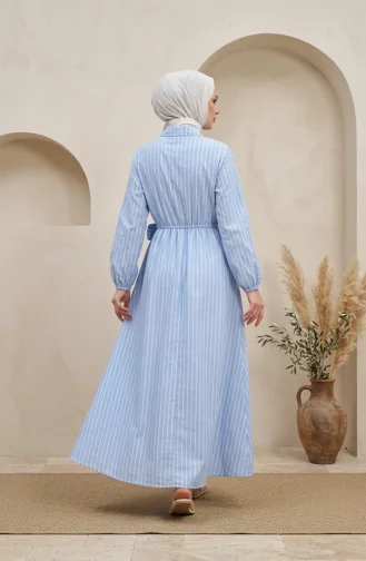 Robe Rayée à Demi-boutons Et Taille élastiquée 0320-09 Bleu Glacier 0320-09