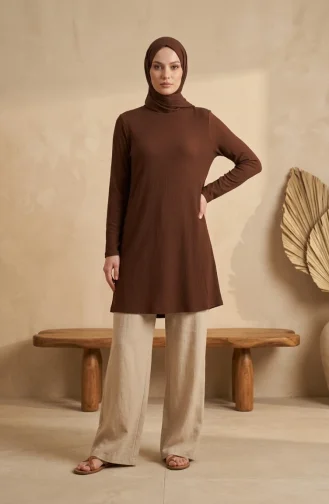 Crepe Fabric Long Tunic 0508-06 Brown 0508-06