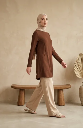 Crepe Fabric Long Tunic 0508-06 Brown 0508-06