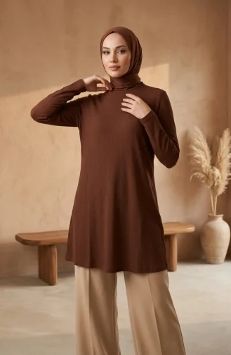 Crepe Fabric Long Tunic 0508-06 Brown 0508-06