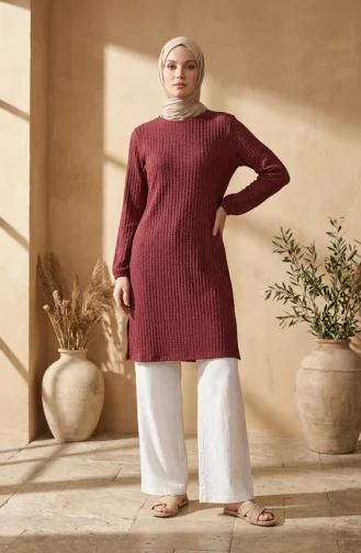 Bubble Fabric Tunic With Elasticated Sleeves 0552-06 Burgundy 0552-06