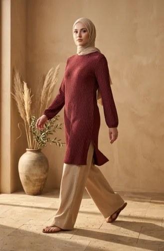 Bubble Fabric Tunic With Elasticated Sleeves 0552-06 Burgundy 0552-06