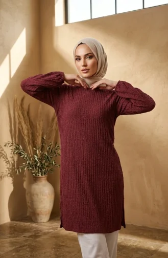 Bubble Fabric Tunic With Elasticated Sleeves 0552-06 Burgundy 0552-06